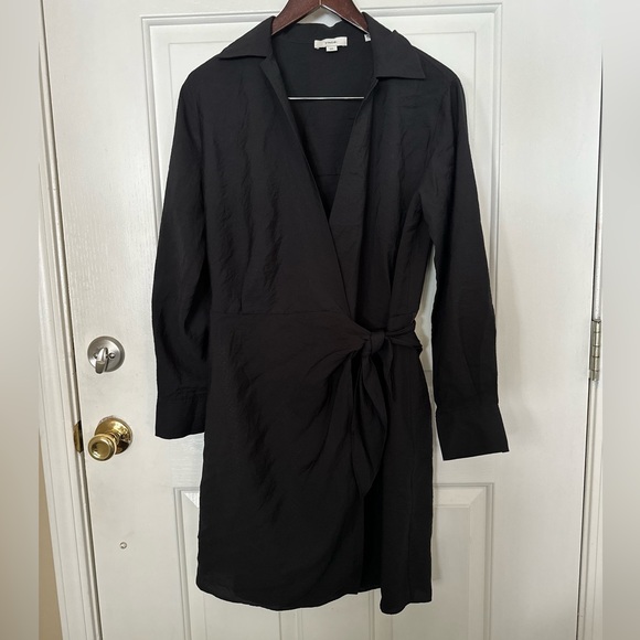 Vince Black Tie Waist Long Sleeve Wrap Front Shirt Dress Size Medium - Picture 2 of 6